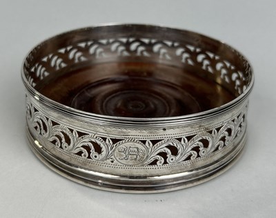 Lot 257 - A GEORGE III SILVER WINE COASTER HAND PIERCED AND ENGRAVED, MARKS FOR PETER AND ANN BATEMAN CIRCA 1793