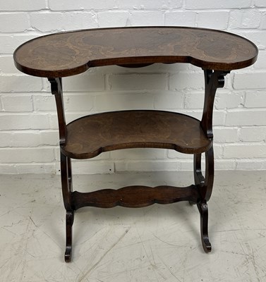 Lot 687 - AN ANTIQUE THREE TIERED ETAGERE WITH WALNUT INLAY