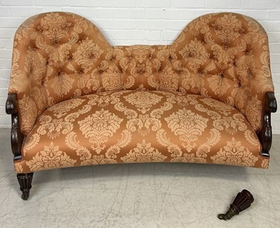 Lot 1089 - A 19TH CENTURY MAHOGANY CANAPE UPHOLSTERED IN ORANGE DAMASK