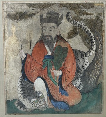 Lot 597A - A KOREAN PAINTING DEPICTING SANSHIN AND TIGER