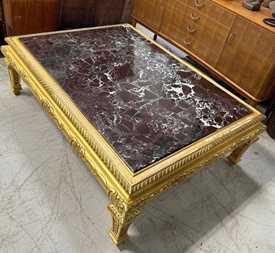 Lot 1055B - PROPERTY FROM THE QATAR EMBASSY: A LARGE CLASSICAL DESIGN CENTRE TABLE WITH RED VARIEGATED MARBLE TOP