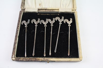 Lot 422M - SIX STAMPED .925 STERLING SILVER NOVELTY COCKTAIL STICKS IN BOX