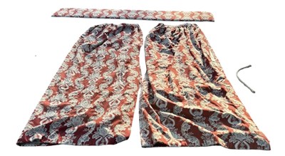 Lot 1220A - A PAIR OF RED PAISLEY CURTAINS WITH PELMET (3)