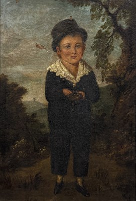 Lot 590 - AN EARLY 19YTH CENTURY CONTINENTAL OIL PAINTING ON CANVAS DEPICTING A BOY HOLDING A BIRDS NEST