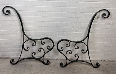 Lot 922 - EARLY NINETEENTH CENTURY GREEN PAINTED WROUGHT IRON BENCH-ENDS