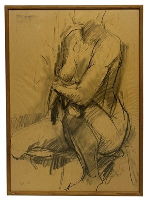 Lot 713 - A CHARCOAL DRAWING ON PAPER DEPICTING A NUDE FIGURE