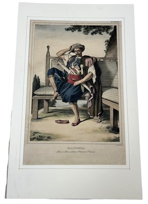 Lot 462 - LOUIS DUPRE (1789-1837): A FRENCH LITHOGRAPH HAND COLOURED WITH WATERCOLOUR TITLED 'KALIOUNDJI', OTTOMAN-TURKISH SAILOR