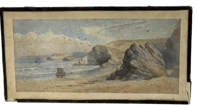 Lot 677 - A WATERCOLOUR PAINTING ON PAPER DEPICTING A CARRIAGE WITH FIGURES ON THE BEACH