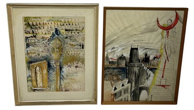 Lot 703 - TWO MIXED MEDIA DRAWINGS ON PAPER, ONE INSCRIBED DUBROVNIK, PRAGUE