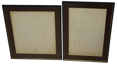 Lot 704 - A PAIR OF LINE DRAWINGS DEPICTING NUDE WOMEN