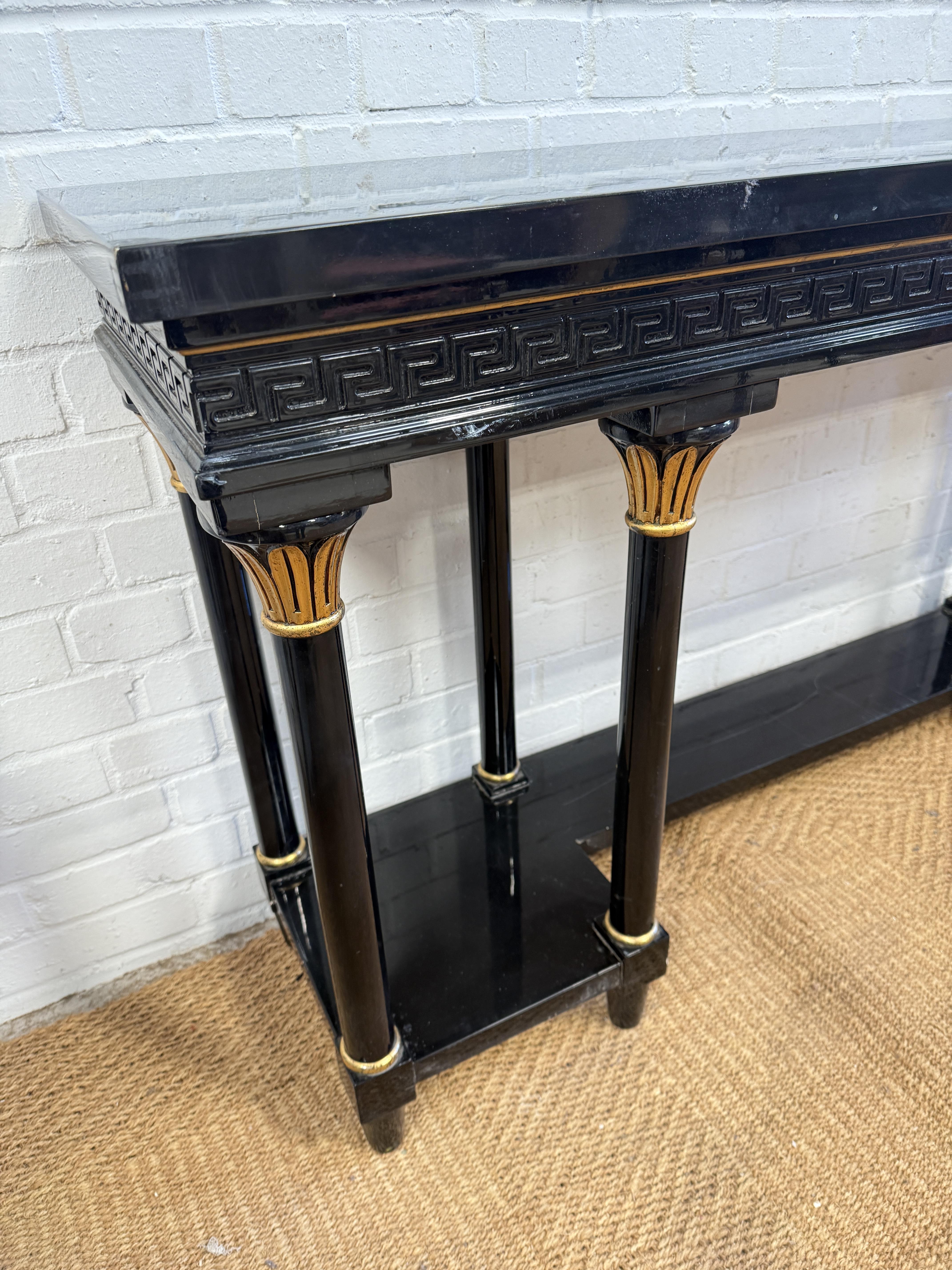 Lot 1036 - AN CLASSICAL STYLE EBONISED CONSOLE TABLE,