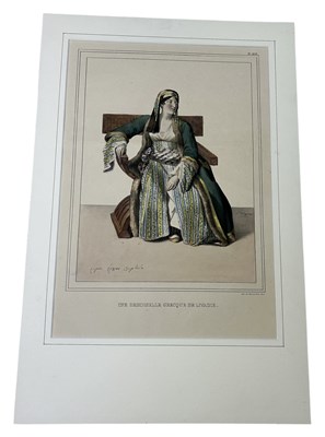 Lot 523 - LOUIS DUPRE (1789-1837): A FRENCH LITHOGRAPH HAND COLOURED TITLED 'UNE DEMOISELLE GRECQUE DE LIVADIE'