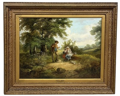 Lot 574 - JOHN JOSEPH BARKER OF BATH (1824-1904): AN OIL PAINTING ON CANVAS DEPICTING THREE CHILDREN