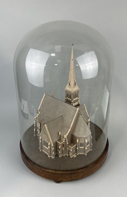 Lot 291 - A VICTORIAN GLASS DOME WITH DIORAMA OF CHURCH WITHIN