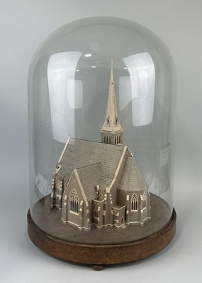 Lot 291 - A VICTORIAN GLASS DOME WITH DIORAMA OF CHURCH WITHIN