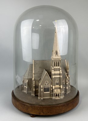 Lot 291 - A VICTORIAN GLASS DOME WITH DIORAMA OF CHURCH WITHIN
