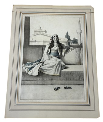 Lot 463 - LOUIS DUPRE (1789-1937): A FRENCH LITHOGRAPH HAND COLOURED WITH WATERCOLOUR TITLED 'AN ATHENIAN LADY'