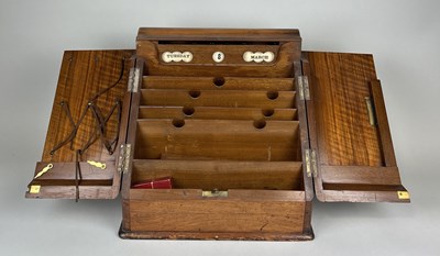 Lot 307 - AN ANTIQUE OAK DESK TIDY WITH CALENDAR