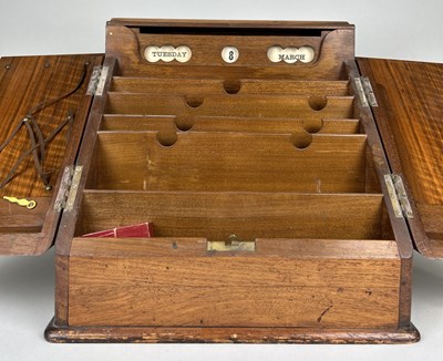 Lot 307 - AN ANTIQUE OAK DESK TIDY WITH CALENDAR