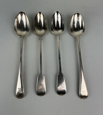 Lot 59 - A GROUP OF FOUR ANTIQUE SILVER SERVING SPOONS TO INCLUDE VICTORIAN