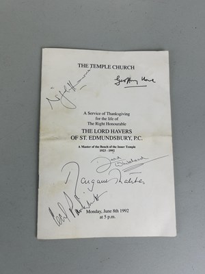 Lot 809 - A MEMORIAL TO THE LORD HAVERS OF ST EDMUNDSBURY, SIGNED BY MARGARET THATCHER AND OTHERS