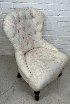 Lot 673 - A BUTTON BACK NURSING CHAIR UPHOLSTERED IN TOILE DE JOUILE FABRIC