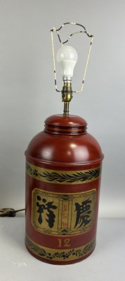 Lot 616 - A TOLEWARE CANISTER TABLE LAMP