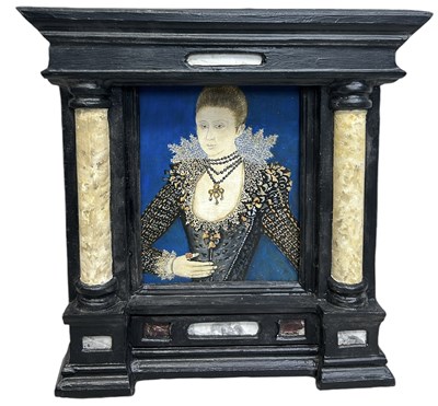 Lot 396A - A 16TH CENTURY STYLE OIL PAINTING DEPICTING AN ELIZABETHAN LADY IN COURT DRESS