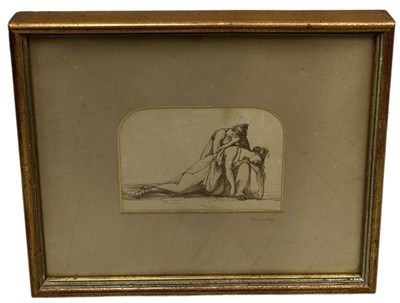 Lot 502 - A BROWN INK AND WASH DRAWING DEPICTING TWO WEEPING LADIES, SIGNED 'CHANTREY' ON THE BORDER