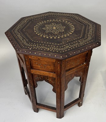 Lot 891 - A HOSHIARPUR-STYLE SIDE TABLE WITH BRASS INLAY