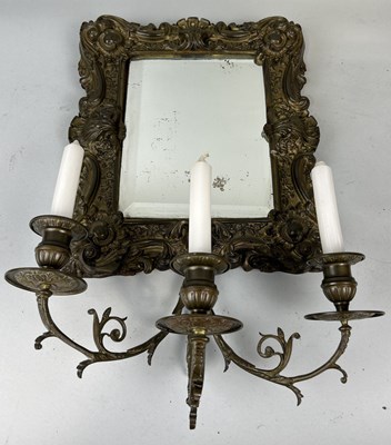 Lot 975 - AN ANTIQUE BRASS GIRANDOLE WALL MIRROR