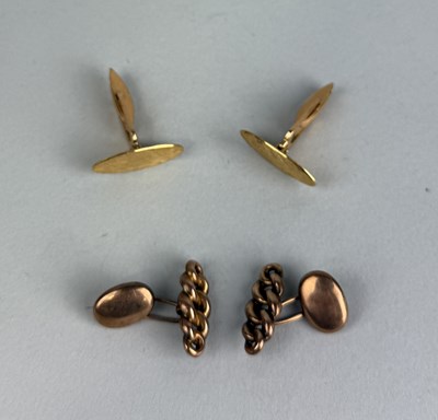 Lot 157 - TWO PAIRS OF CUFFLINKS, ONE 18CT GOLD THE OTHER 9CT GOLD