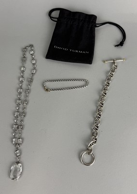 Lot 176 - A DAVID YURMAN SILVER AND 18CT GOLD BRACELET ALONG WITH A PLATINUM AND STONE NECKLACE AN AN HERMES STYLE BRACELET