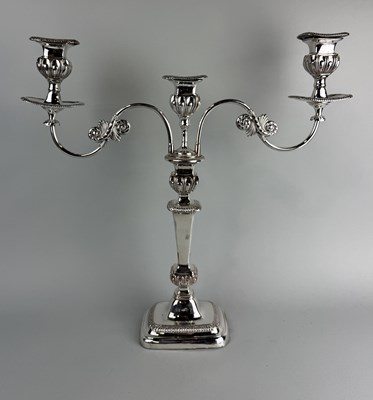 Lot 1023 - A SILVER PLATED CANDLEABRA PROBABLY SHEFFIELD