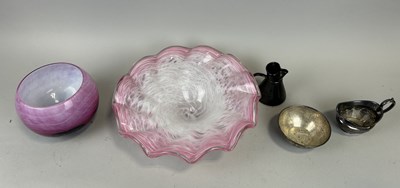 Lot 606 - A MIXED LOT TO INCLUDE HEAVY GLASS WARE, A PERSIAN ENGRAVED BOWL (5)