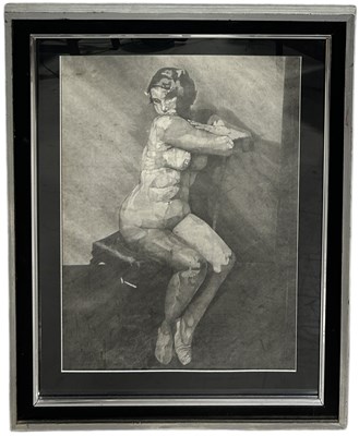 Lot 532A - BRITISH CONTEMPORARY SCHOOL: A STUDY OF A SEATED FEMALE NUDE, PRINTED IN MONOTONE