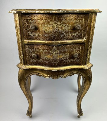 Lot 51 - A GILT PAPIER MACHE CHEST OF DRAWERS 
58cm x 46cm