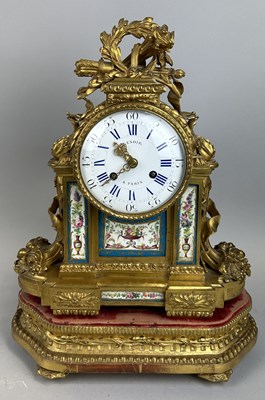 Lot 593 - ETIENNE LENOIR: A FRENCH ORMOLU CLOCK WITH PORCELAIN INLAID PANELS ATTRIBUTED TO SEVRES