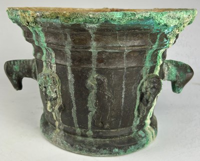 Lot 43A - A VERDIGRIS BRONZE MORTAR AFTER THE ANTIQUE IN...