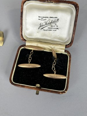 Lot 59 - FOUR PAIRS OF CUFFLINKS TO INCLUDE TWO 9CT GOLD PAIRS, ONE SET WITH OVAL CUT AMETHYSTS