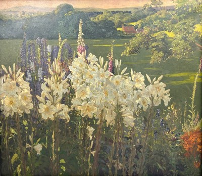 Lot 74 - A LARGE OIL ON CANVAS PAINTING OF A FIELD...