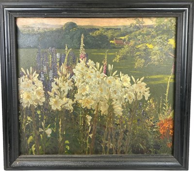 Lot 74 - A LARGE OIL ON CANVAS PAINTING OF A FIELD...