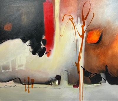 Lot 78 - A LARGE OIL ON CANVAS ABSTRACT PAINTING,...