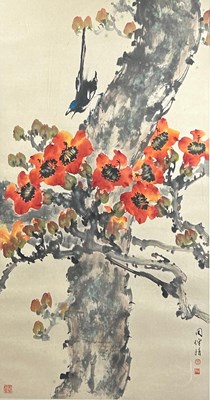 Lot 85 - A LARGE CHINESE INK AND WATERCOLOUR PAINTING...