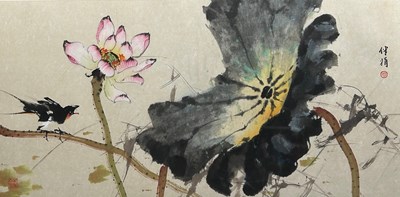 Lot 86 - A LARGE CHINESE INK AND WATERCOLOUR PAINTING...