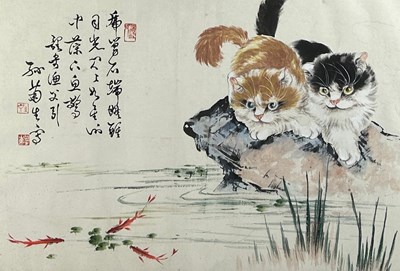 Lot 87 - A CHINESE INK AND WATERCOLOUR PAINTING OF TWO...