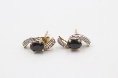 Lot 69 - A PAIR OF 9CT GOLD SAPPHIRE AND DIAMOND EARRINGS (1.8g)