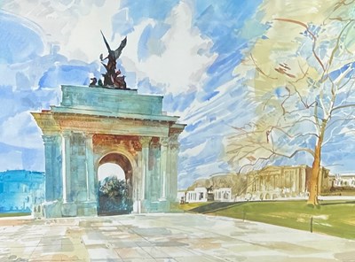 Lot 114 - A LARGE WATERCOLOUR OF WELLINGTON ARCH IN HYDE...