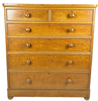 Lot 121 - A LARGE VICTORIAN SCUMBLE PINE CHEST OF...