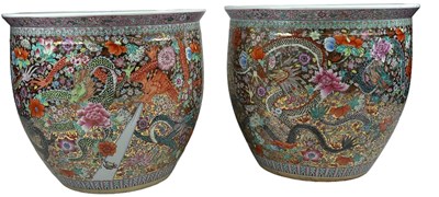 Lot 134 - A PAIR OF LARGE CHINESE PLANTERS, with painted...